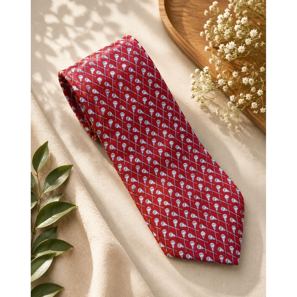 Vineyard Vines Neck Tie Lacrosse Sports All Over Print Theme Red Silk Tie 57x3.5